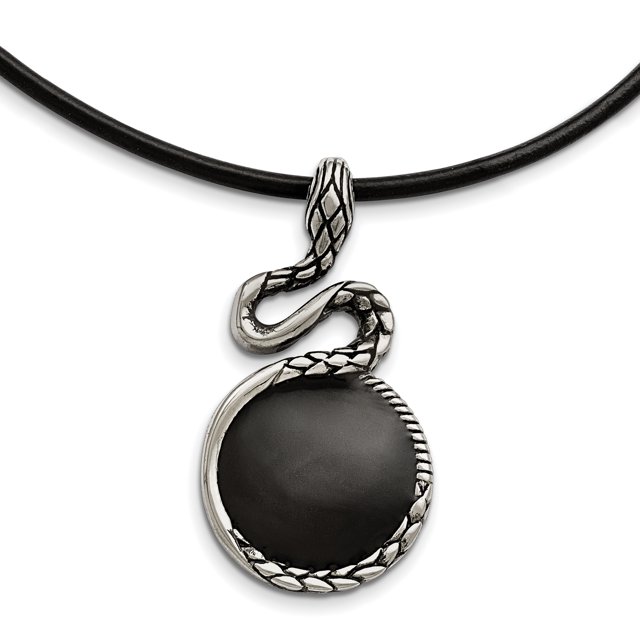 Collier Serpent en Acier Inoxydable Poli et Vieilli Émaillé 20 Po