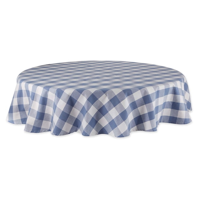 Mantel redondo DII con patrón de cuadros buffalo azul stonewash de 178 cm