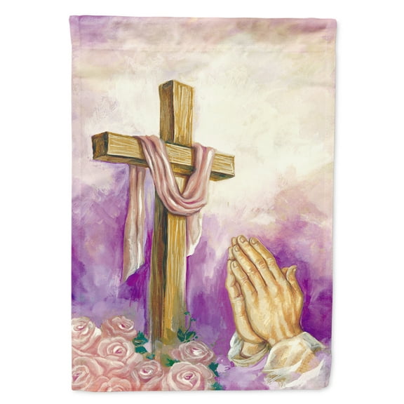 Carolines Treasures APH2810CHF Easter Cross with Praying Hands Flag Canvas House Size  Large multicolor