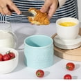 thumbnail image 2 of DOWAN 6.5Oz Ceramic Butter Crock with Lid &Knife, Spreadable Porcelain Butter Keeper for Counter with Waterline, Glazed French Butter Dish, Embossed Blue, 2 of 6
