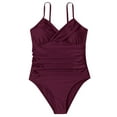 thumbnail image 5 of Ketyyh-chn99 Swimsuits for Women Swimming Shorts Tops Women Slimming Ruffle One Piece Swimsuits Ruched Tummy Control Bathing Suits Wine,2XL, 5 of 5