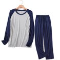 thumbnail image 2 of PUYAHG Pajamas Set for Mens Long Sleeved Round Neck Thin Home Tops and Pants Plus Size Loose Fit Furnishing Man Sleepwear,Z1 Navy,XXL, 2 of 3