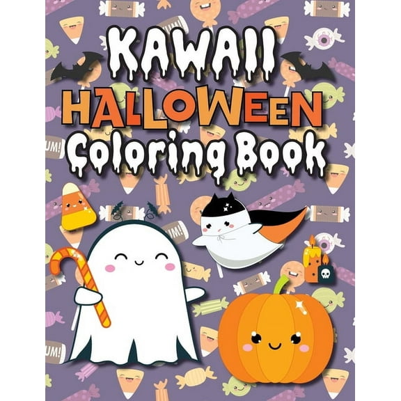 Kawaii Halloween Coloring Book: (Ages 4-8, 6-12, 8-12, 12 ) Full-Page Monsters, Spooky Animals, and More! (Halloween Gift for Kids, Grandkids, Adults, Holiday) (Paperback)(Large Print)