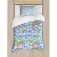 thumbnail image 3 of Unicorn Duvet Cover Set King Size, Repeating Pattern Mystical Ancient Beast Purity Grace Friendship Symbol Graphic Art, Decorative 3 Piece Bedding Set with 2 Pillow Shams, Multicolor, by Ambesonne, 3 of 3
