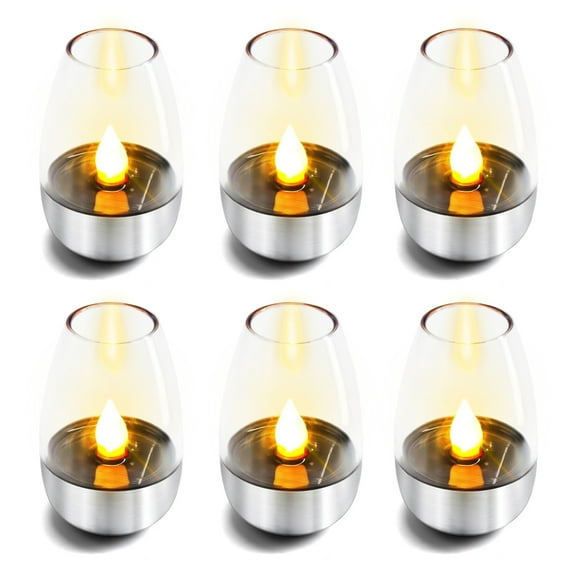 Rirool 6 Pack Solar Outdoor Waterproof Flameless LED Candles, Rechargeable Fake Tea Lights for Wedding, Home, Party, Garden Decor