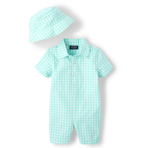Set de mameluco y sombrero The Children's Place Baby Boy Aqua 0-3M