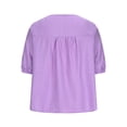 thumbnail image 4 of ClodeEU Women's Summer Short Sleeve Round Neck Cotton Linen Shirts,Retro Embroidered Boho Blouse Tops Purple,Womens Plus XL, 4 of 7