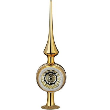 Inge Glas Ornament Reflection Gold Shiny German Glass Tree Topper 9.9 Inch