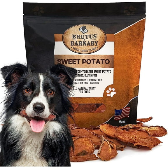 Brutus & Barnaby Sweet Potato Dog Treats Dehydrated Thick Cut Sweet Potato Chews for Dogs, 8 Oz