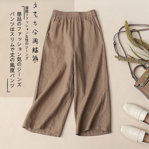 Pantalones anchos recortados de algodón y lino para mujer, de verano, finos, estilo coreano, sueltos, adelgazantes, nuevos pantalones casuales rectos de cintura alta de talla grande