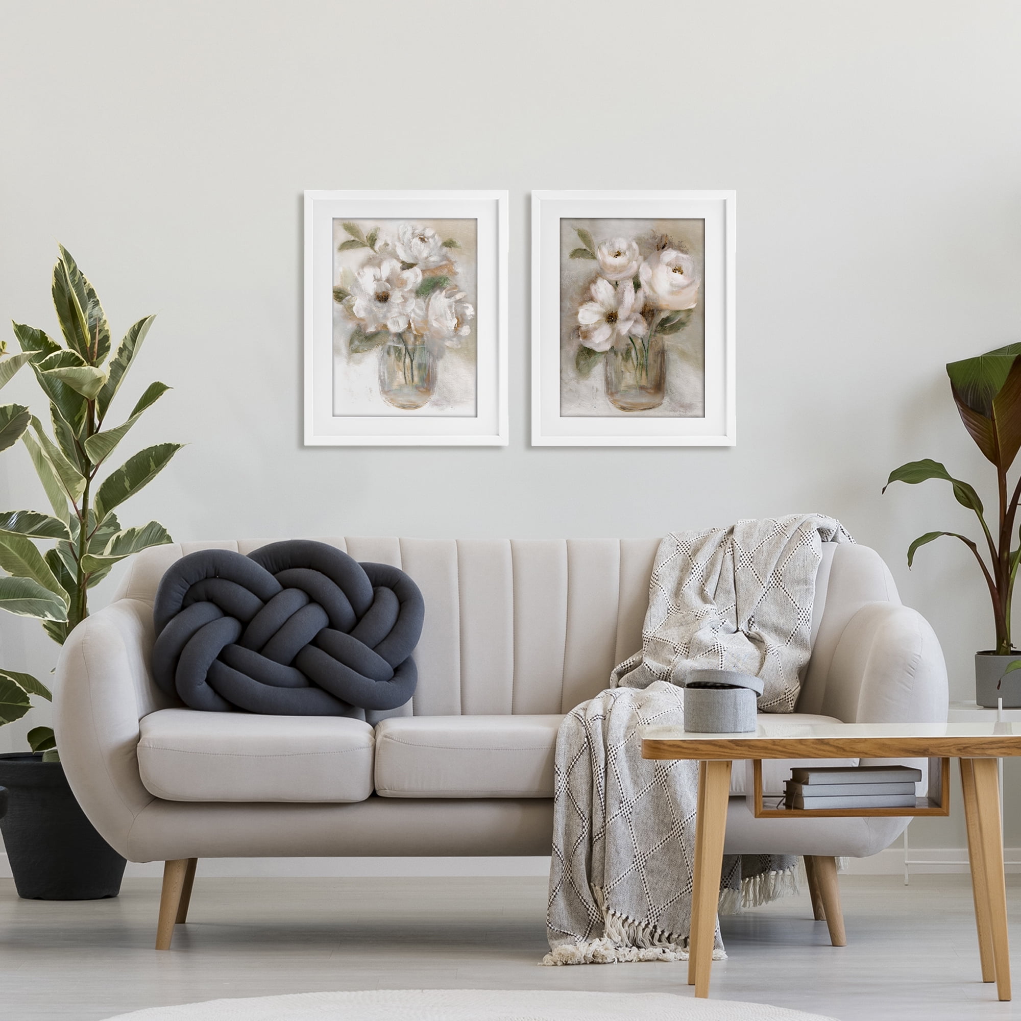 Stupell Industries Brushed White & Beige Roses 2 Piece White Framed Print Under Glass Set, design by Nan