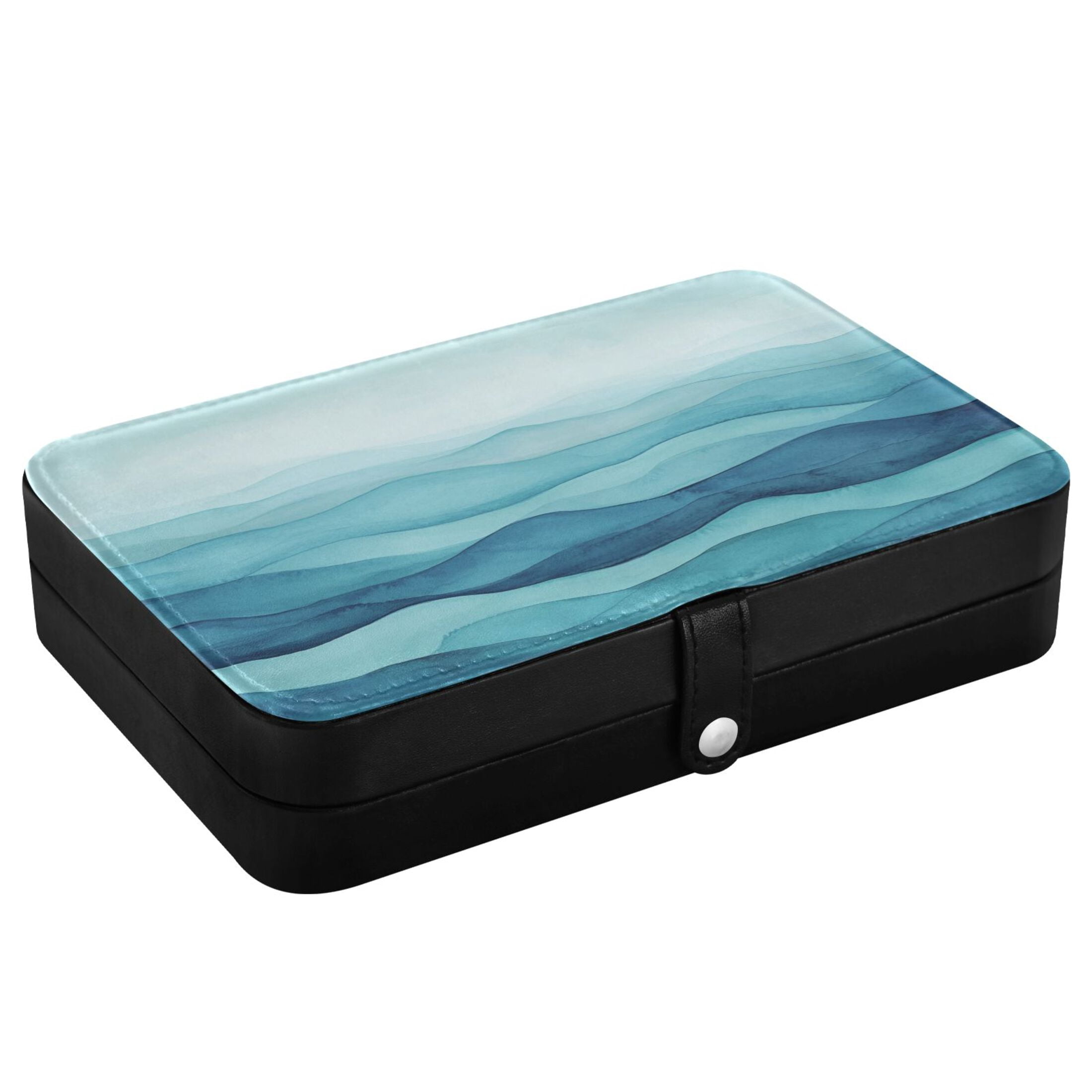 Leather Jewelry Box Rectangular 8.27x5.5x1.78In Travel Jewelry Storage Earrings Necklace Bracelet Watch Brooch Storage Cartoon Blue Sea