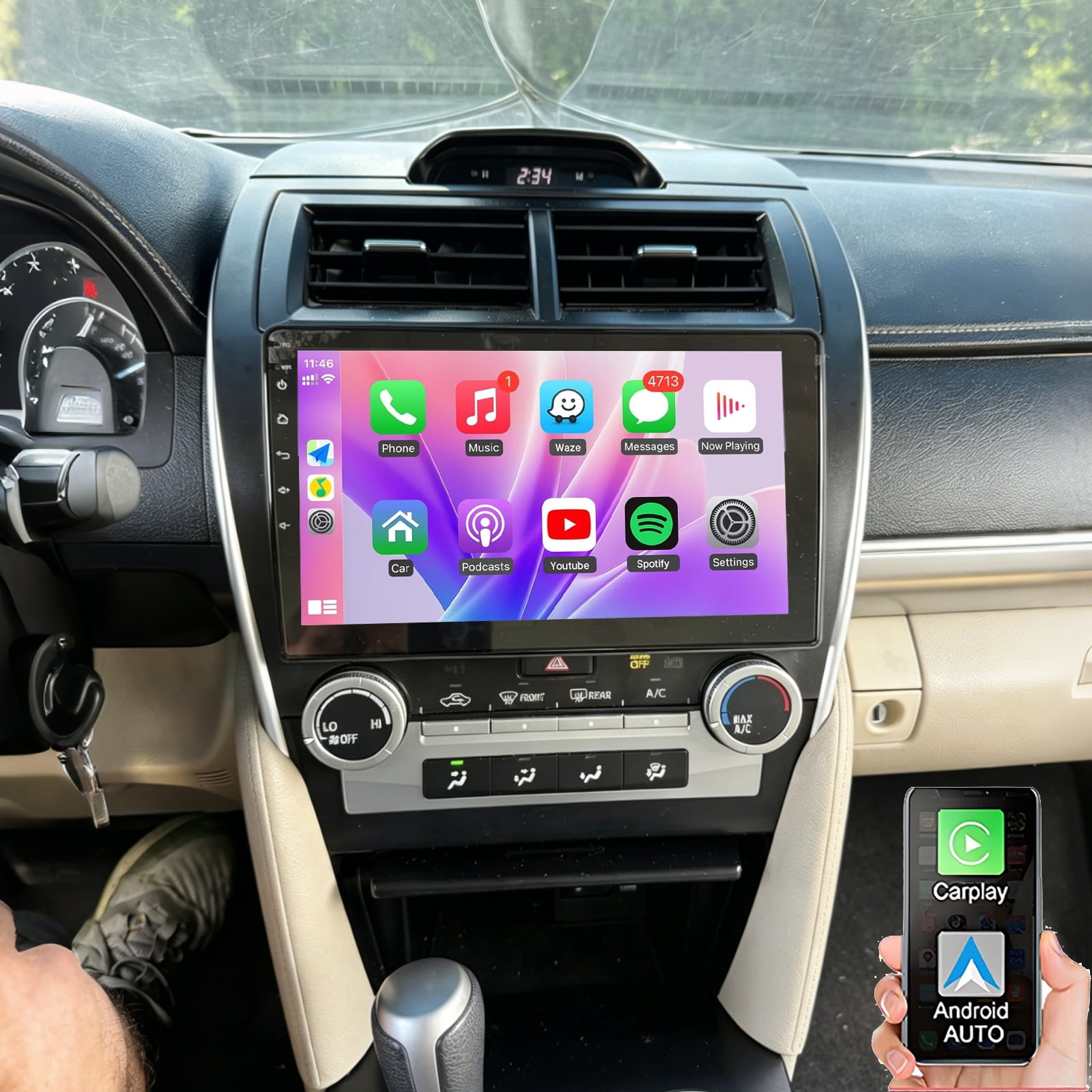 Eforcase Android 13 Car stereo for Toyota Camry 2012-2014 with 10 Inch TouchScreen Radio Built-in Wireless Carplay/Android Auto/GPS/Bluetooth/FM