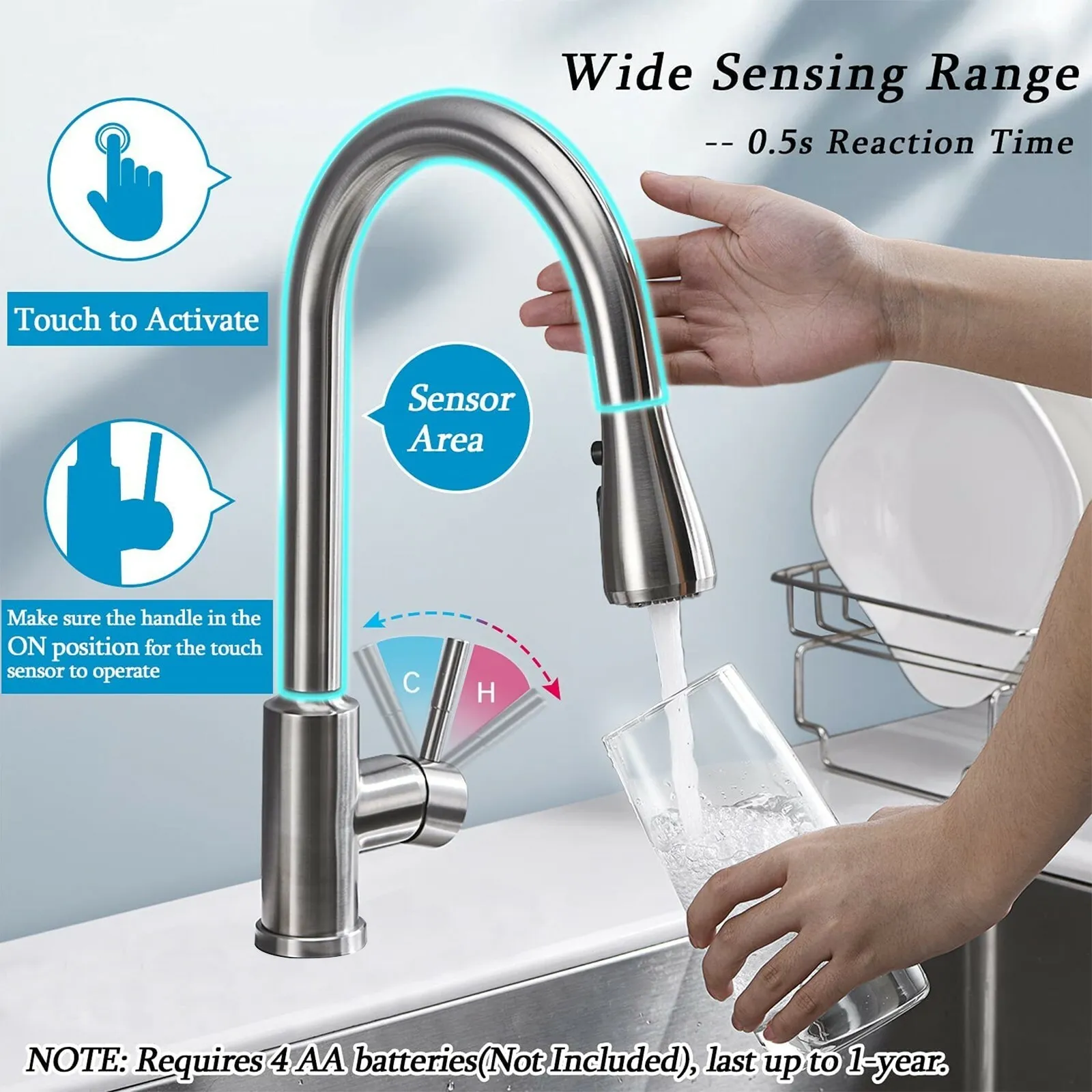 Zovajonia Touch on sensor Kitchen Faucet Sink Pull Down Swivel Mixer Faucet Brushed Nickel