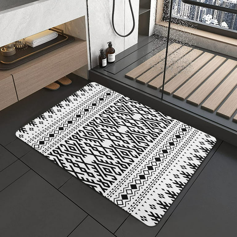 Black and White African Bathroom Rug Mat Mudcloth Print by bynelo - Bat -  Afrikrea