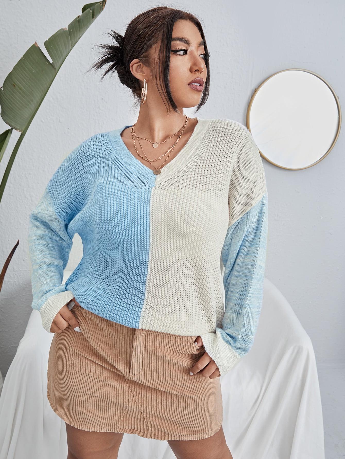 Women's Plus Color Block Ribbed Knit 