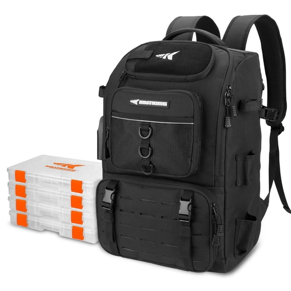 KastKing  Fishing Tackle Backpack with Rod Holders 4 Tackle Tray,Fishing Bag Storage Fishing Gear -Black