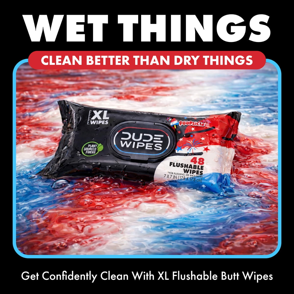 DUDE Wipes Poopsicle, Ice Pop Scented Extra Large Flushable Wipes, 48 Count, 5 Pack (240 Total)
