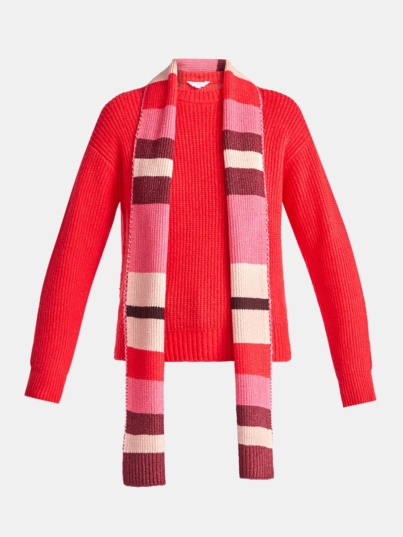 Time and Tru Women's Ribbed Crewneck Sweater and Stripe Scarf Set, 2-Piece, Sizes XS-XXXL