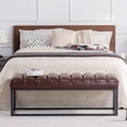 thumbnail image 2 of Upholstered Tufted Long Bench, Bedroom End of Bed Bench, PU Rectangular Bench with Metal Legs, Indoor Ottoman Entryway Shoe Bench for Living Room Hallway, Dark Brown, 2 of 7