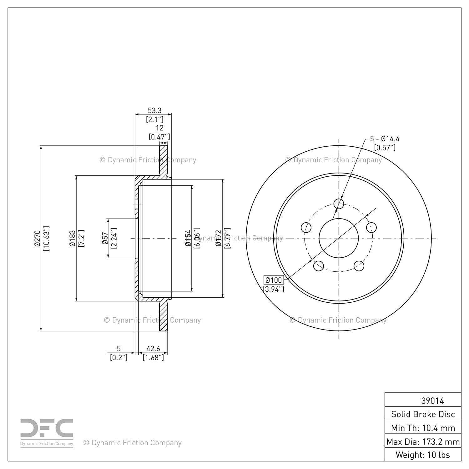 Rear Dynamic Friction Company Disc Brake Rotor 600-39014 (1) For 2003-2005 Dodge Neon, 2003-2010 Chrysler PT Cruiser