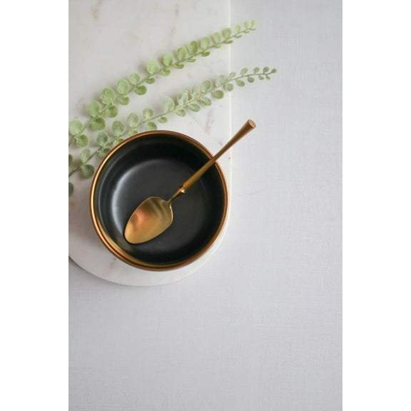 Small Matte Black Ceramic Bowl with Gold Rim – 4.5" Set of 4 | Luxury Collection