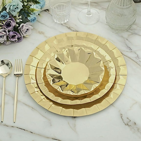 BalsaCircle 25 Gold Geometric Round 12" Metallic Disposable Dinner Salad Paper Plates Party Events