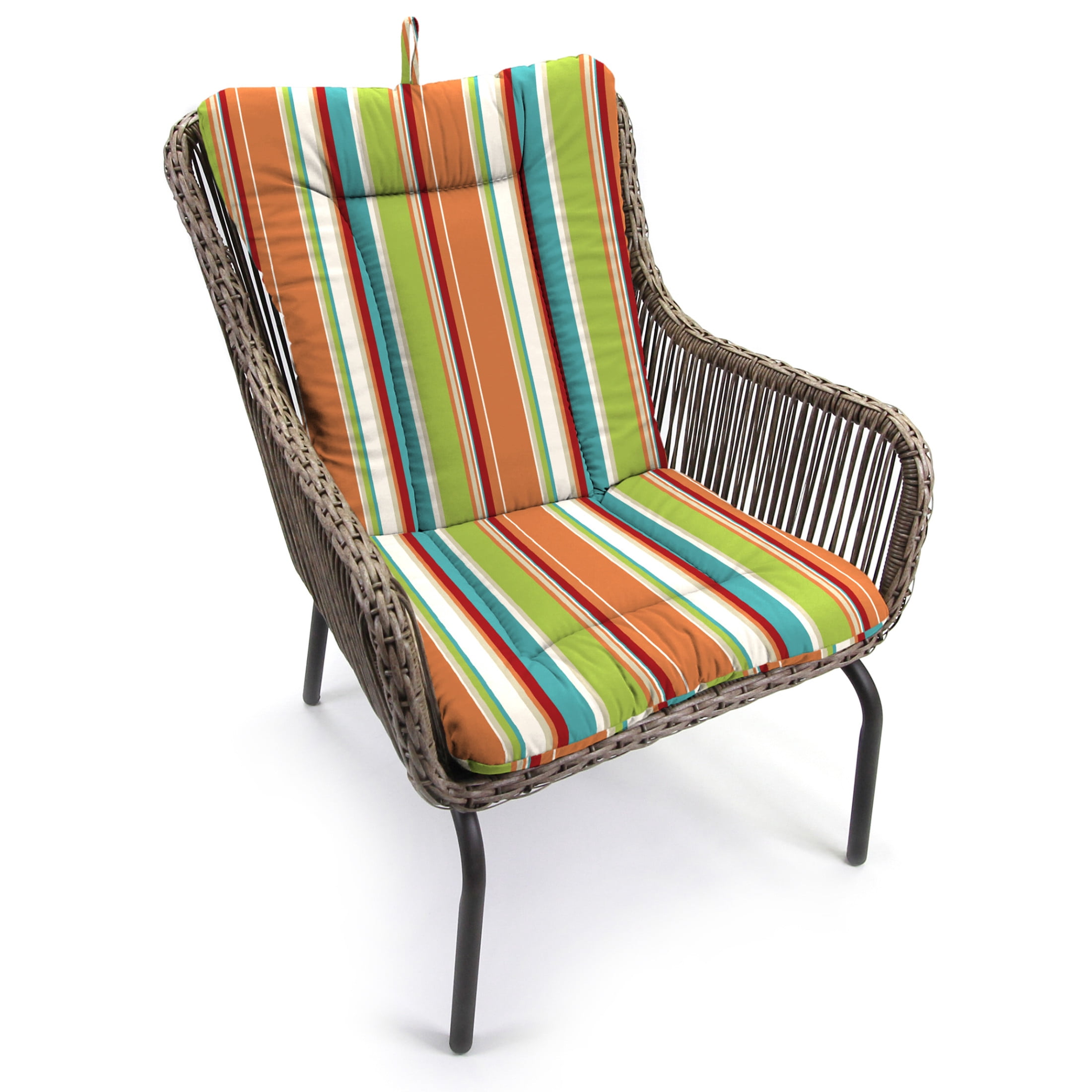 Jordan Manufacturing 38" x 21" Covert Breeze Multicolor Stripe Rectangular Outdoor Wrought Iron Chair Cushion with Ties and Hanger Loop