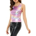 thumbnail image 4 of INSPIRE CHIC Women's Metallic Tank Top Halloween Club Party Shiny Sparkly Holographic Cami Top L Multicolor Pink, 4 of 6