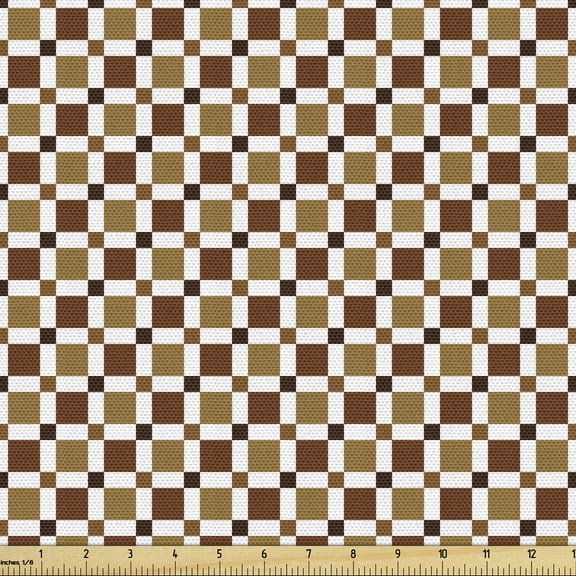 Ambesonne Earth Tones Fabric by the Yard Upholstery, Hipster Squares, 1 Yard, Brown and Pale Brown