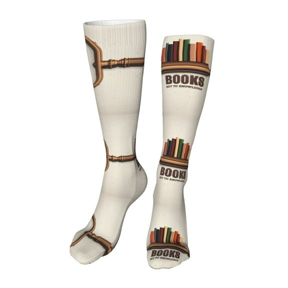 KLL Books Key To Knowledge Print Cool Socks Men's Women's Crew Socks Funny Crazy Novelty Stockings