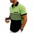 thumbnail image 6 of Men's Top Color Block Casual Waffle Knit Pocket Short Sleeved Half Button Stand Collar Shirt Green L, 6 of 8