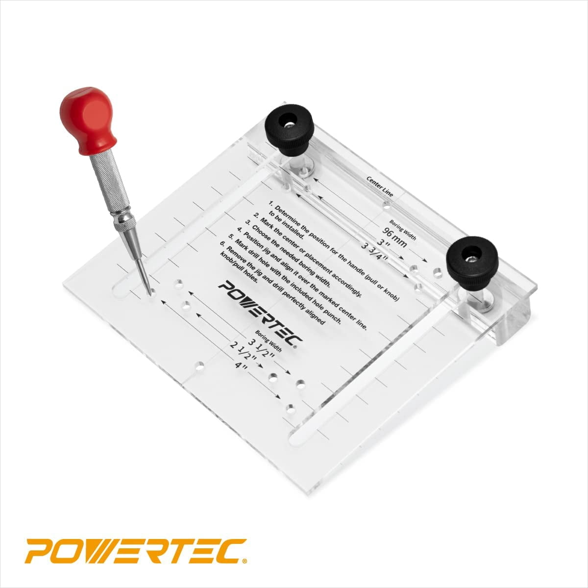 POWERTEC 71412 Drawer Pull Jig Template and Center Punch