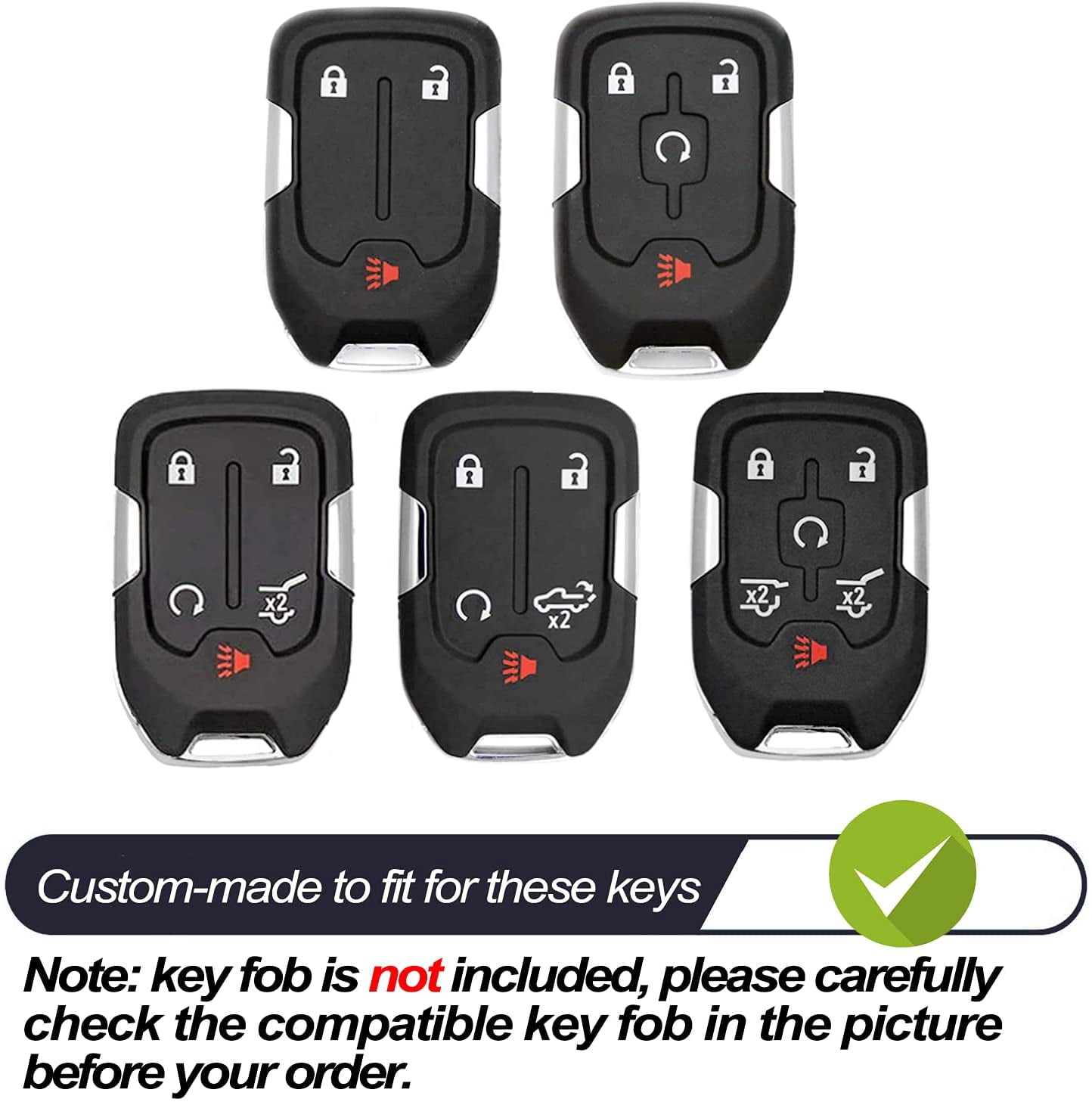 TPU Key Fob Cover For Chevy Silverado, GMC Sierra, Tahoe, Yukon – Silver, Protective Skin With Key Ring