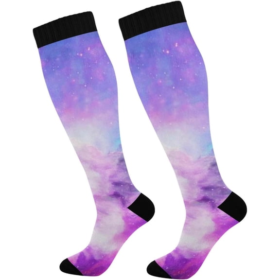 GZHJMY Galaxy Compression Socks, Women Men Long Stocking (20-30mmHg), Travel Knee High Stockings for Athletic Sports,Running,Cycling,Nursing