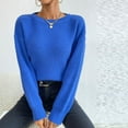 thumbnail image 6 of AUNVITO Womens Round Neck Sweaters Solid Long Sleeve Pullover Fall Winter Outfits, 6 of 9
