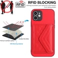 thumbnail image 7 of Allytech iPhone 12 Wallet Case with Hand Wrist, PU Leather RFID Blocking Cards Slots Shockproof Stand Feature Bumper Magnetic Closure Slim Shell Phone Case for Apple iPhone 12, Red, 7 of 7