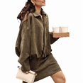 thumbnail image 2 of Veste en Faux Suède pour Femme, Manteau à Revers de Printemps, Décontracté, Ample, à Manches Longues, Style Mode de Rue, Brun Foncé, S, 2 of 9