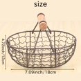 thumbnail image 6 of Wooden Handle Metal Retro Basket Portable Multi-Function Vegetable Fruit Egg Groceries Practical Storage Organizer Black, 6 of 8