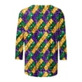 thumbnail image 4 of Ousvtion Womens Mardi Gras Shirts 3/4 Sleeve Tops Sparkly Mask Print Pullover Casual Crew Neck T Shirt Fashion Clothes Tee Saving,A05-Purple,Large, 4 of 5