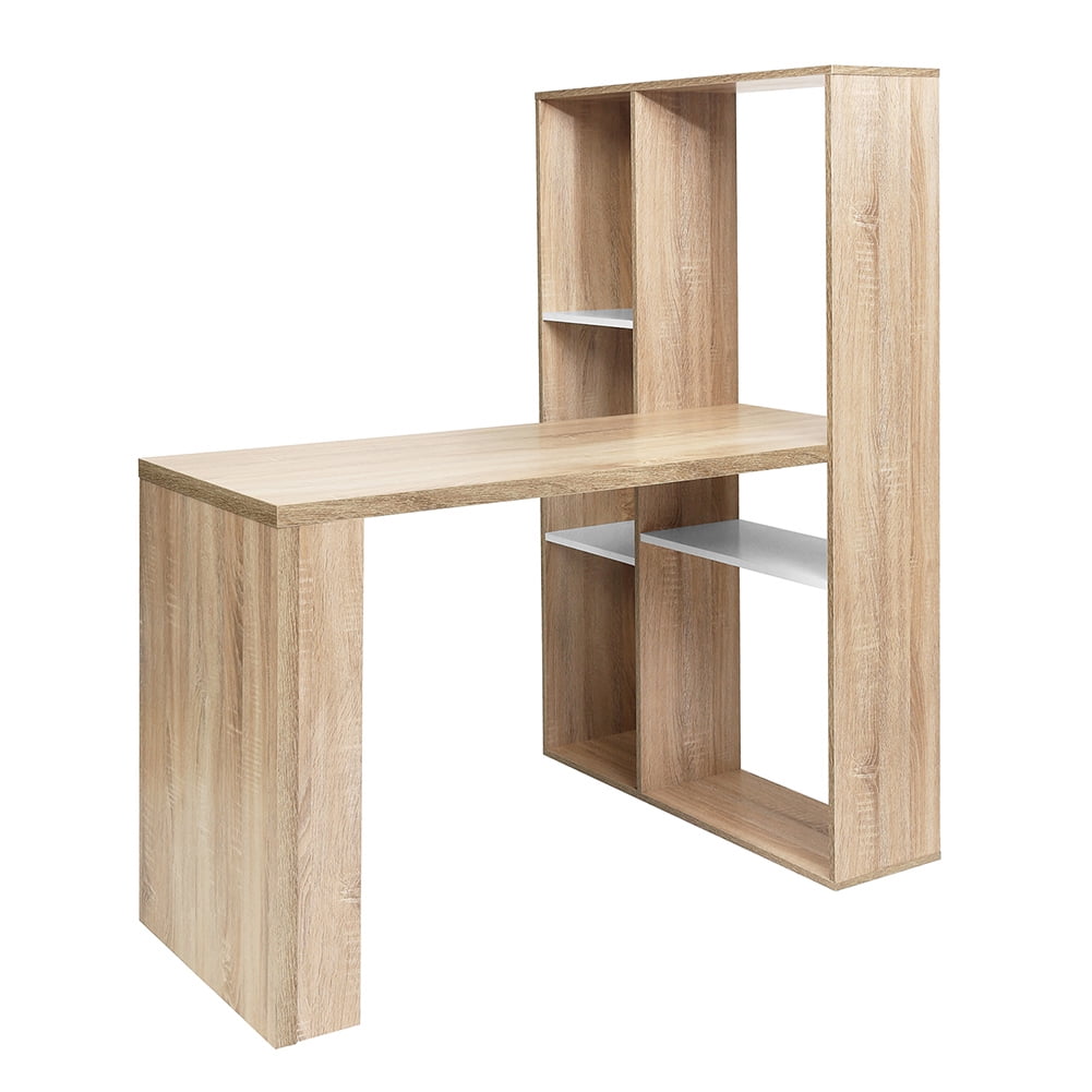 Modern L Shaped Computer Desk with Bookshelf, Home Office Workstation for Bedroom Study Room, Walnut Modern L Shaped Computer Desk with Bookshelf, Home Office Workstation for Bedroom Study Room, Walnut