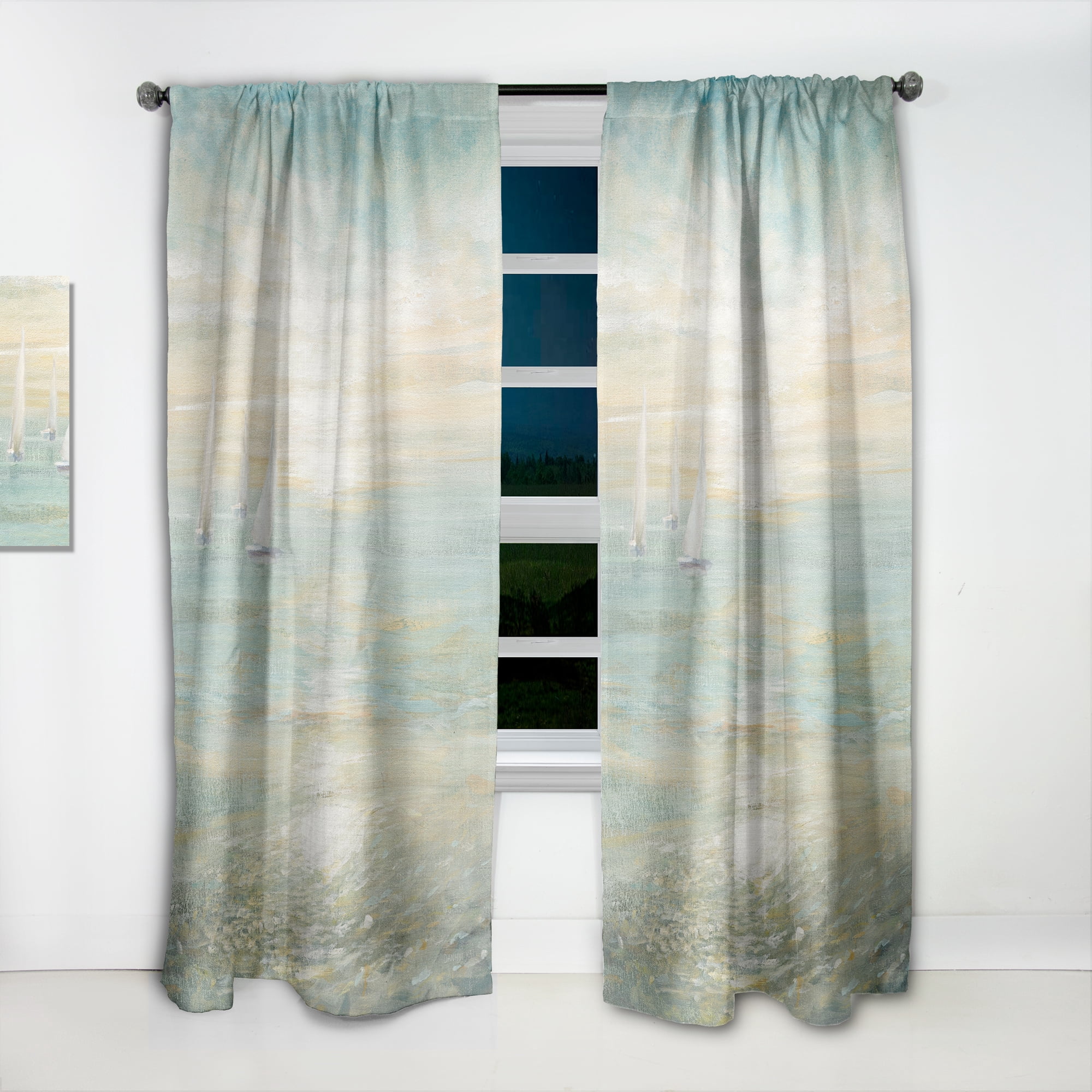 Designart 'Sunrise Boat I' Nautical & Coastal Curtain Panel