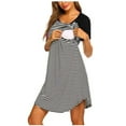 thumbnail image 2 of LEEYNEER Maternity Cotton blends Clothes for Women Short Sleeve Striped Print Nursing Dress for Breastfeeding Pregnancy, 2 of 9