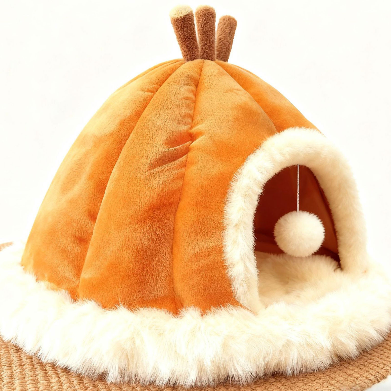 Neutral Upgraded Calming Pet Bed - Fluffy Plush Anti-Anxiety Cuddler Bed for Cats & Dogs, Warm Winter Snuggle Bed with Removable Cushion