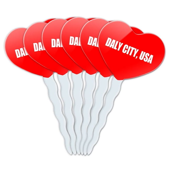 Daly City USA Heart Love Cupcake Picks Toppers - Set of 6