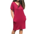 thumbnail image 3 of Weiqiqre Robes pour Femmes Grande Taille Soldes Mode Femmes Uni Décontracté Femmes Manches Courtes Col en V Poches Robe pour Dames, 3 of 6
