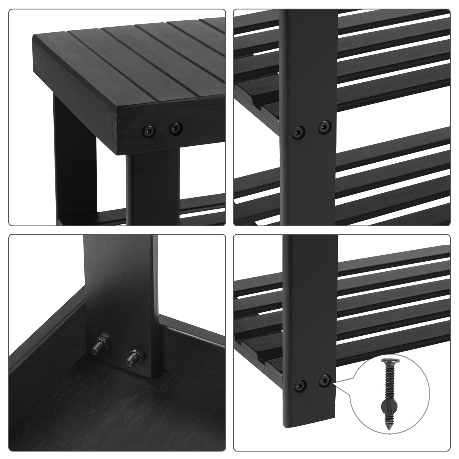 3-Tier Shoe Rack Bench, Hallway Bamboo Organizer, Home Storage Shelf with Holds 286 lb, Black