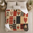 thumbnail image 4 of YShenghong Country Patchwork With Hearts Cottages And Mugs Printed Flannel Blanket, 4 of 7