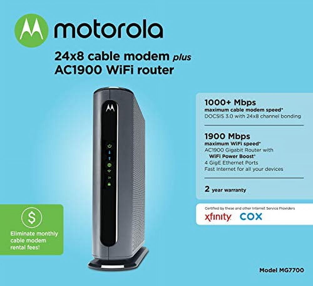 Motorola MG7700 DOCSIS 1000 Mbps AC1900 Dual-Band WiFi Router 3.0 Modem
