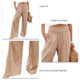 thumbnail image 4 of Pantalones de pierna ancha para mujer, pantalones elásticos de cintura alta, color puro, informales, para citas diarias, playa, marrón, M, 4 of 5